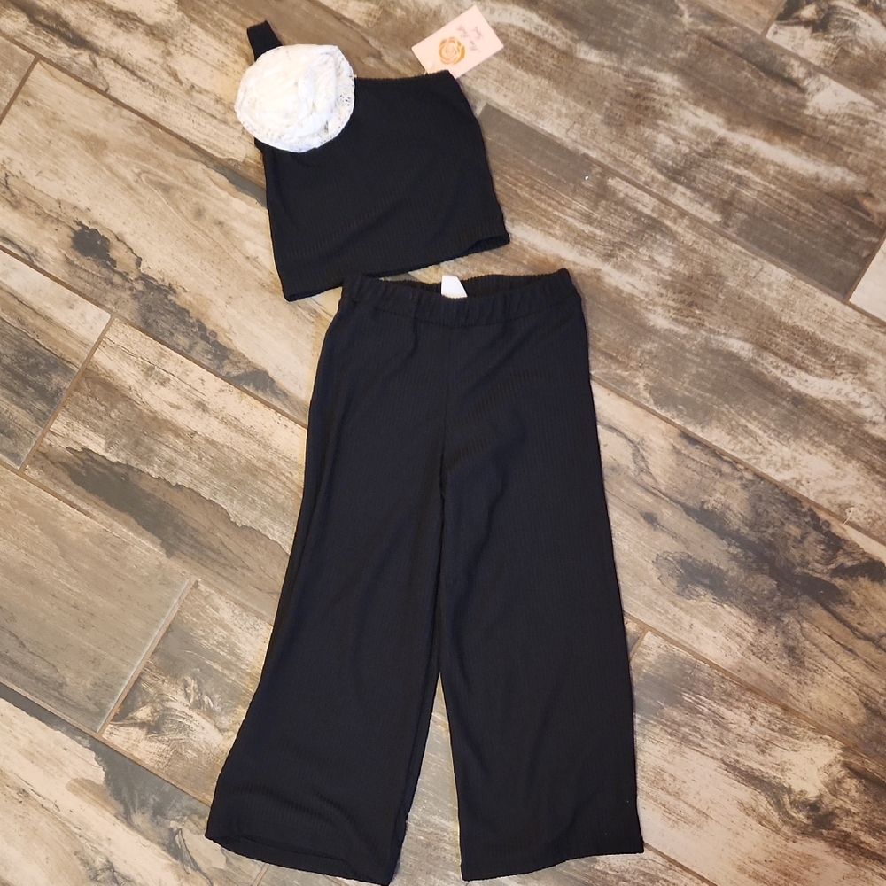 Mia Belle Girls 4t/5t Black Ribbed Two-Piece Outfit